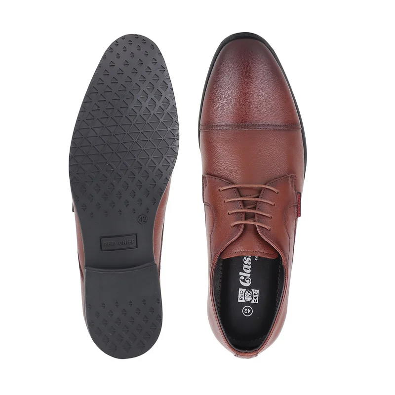 Red Chief حذاء رسمي رجالي من الجلد الطبيعي مريح بتصميم ديربي | بني